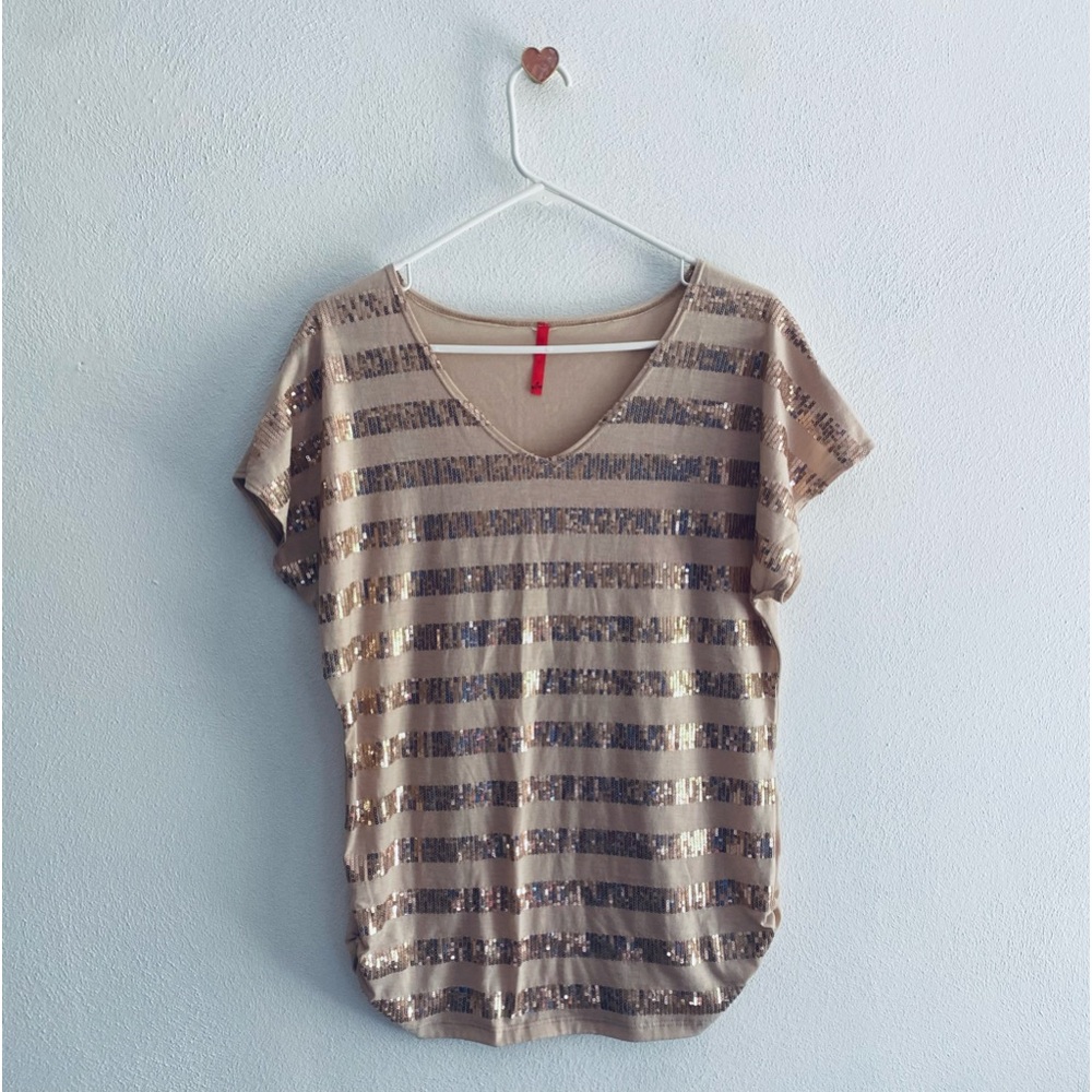 Maurices tan sequin stripe top